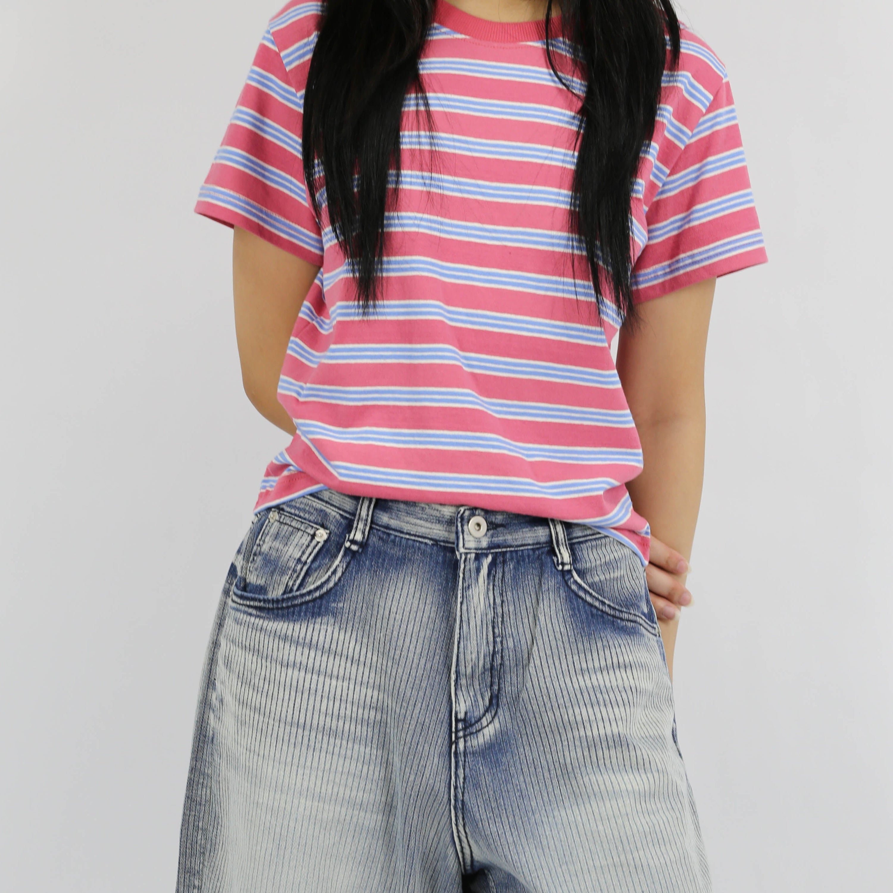 Manhattan Striped Cropped T-shirt - Red / Green