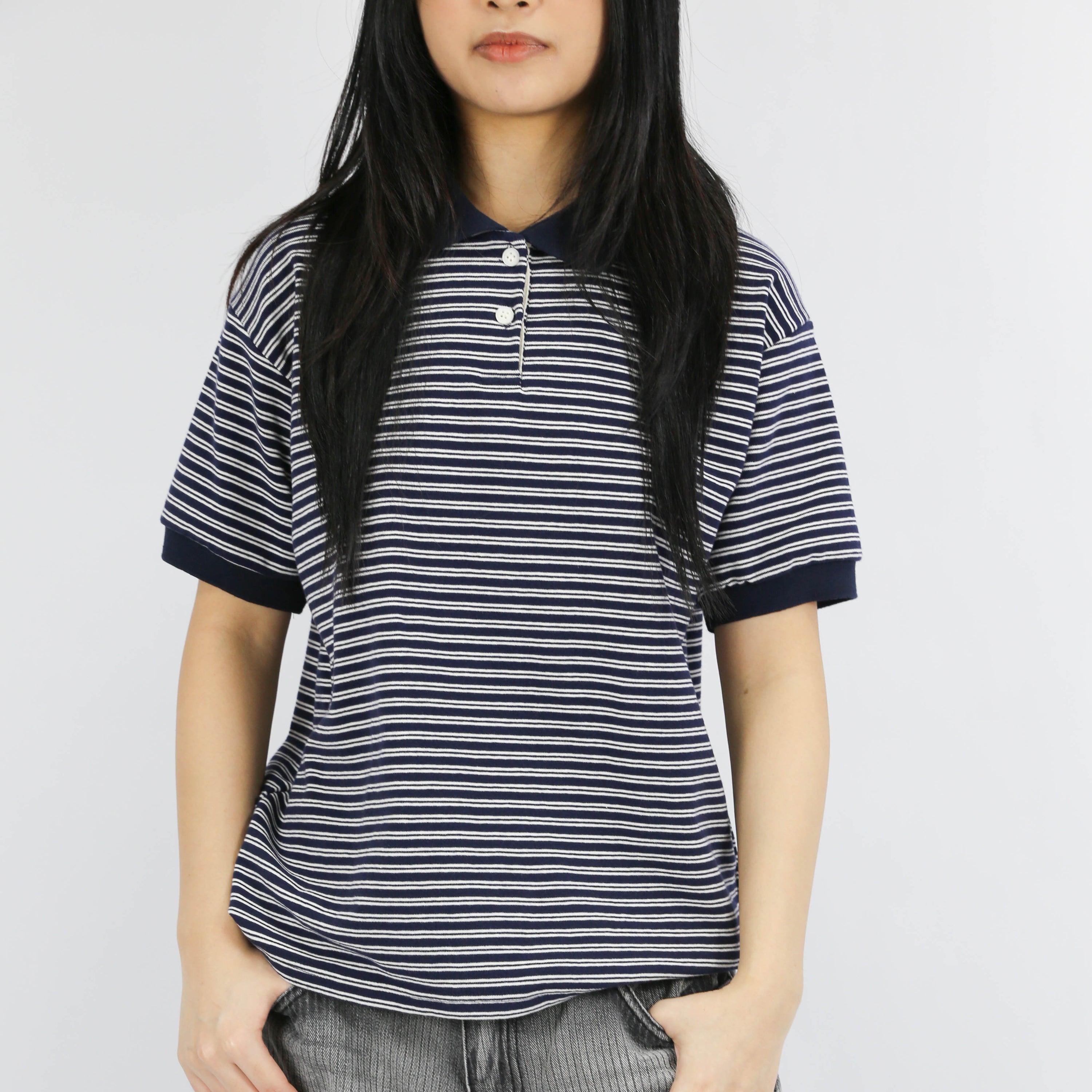 Mippuda Striped Polo Short Sleeve T-shirt for Women