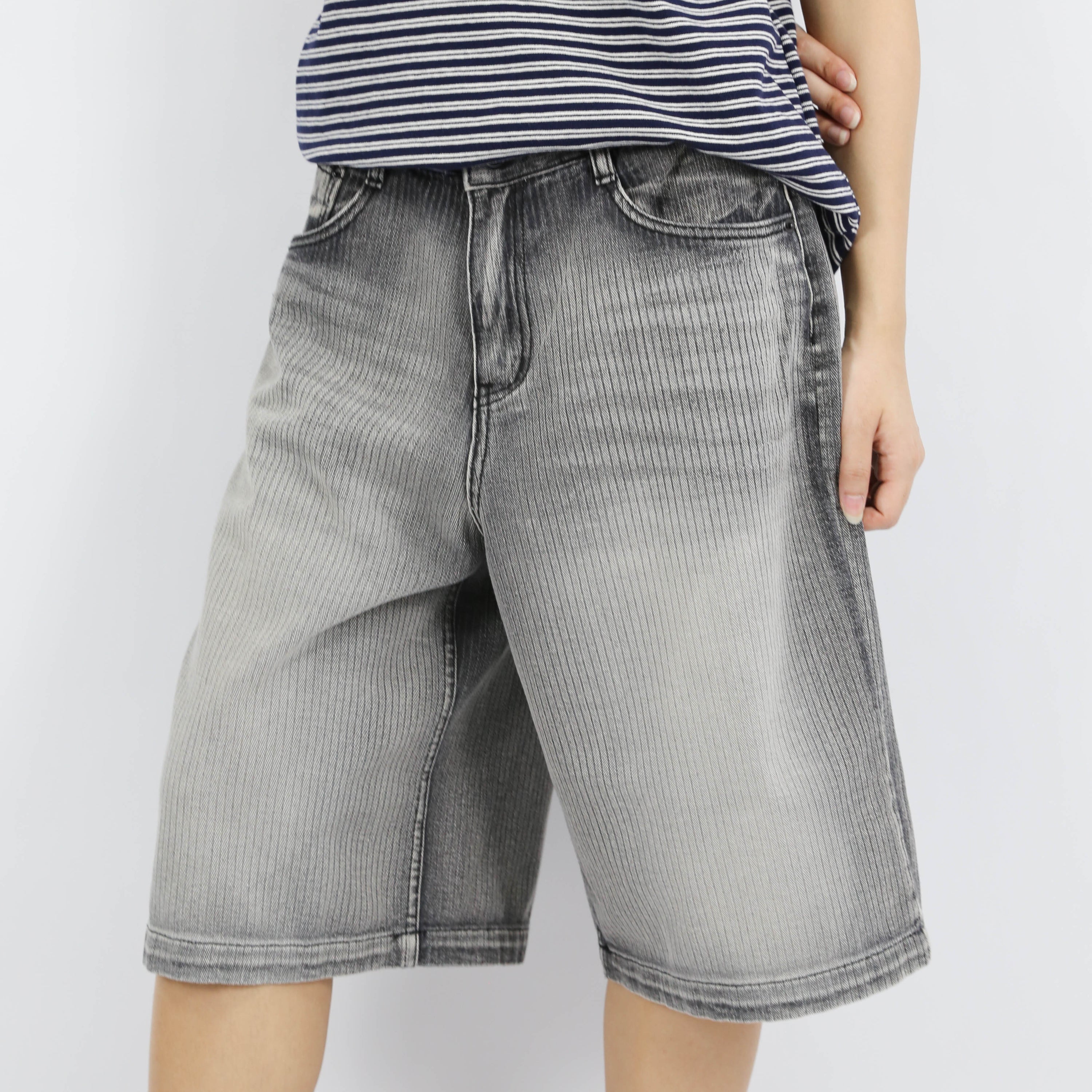 G-Plein Milstripe Denim Jorts - Black / Medium Blue
