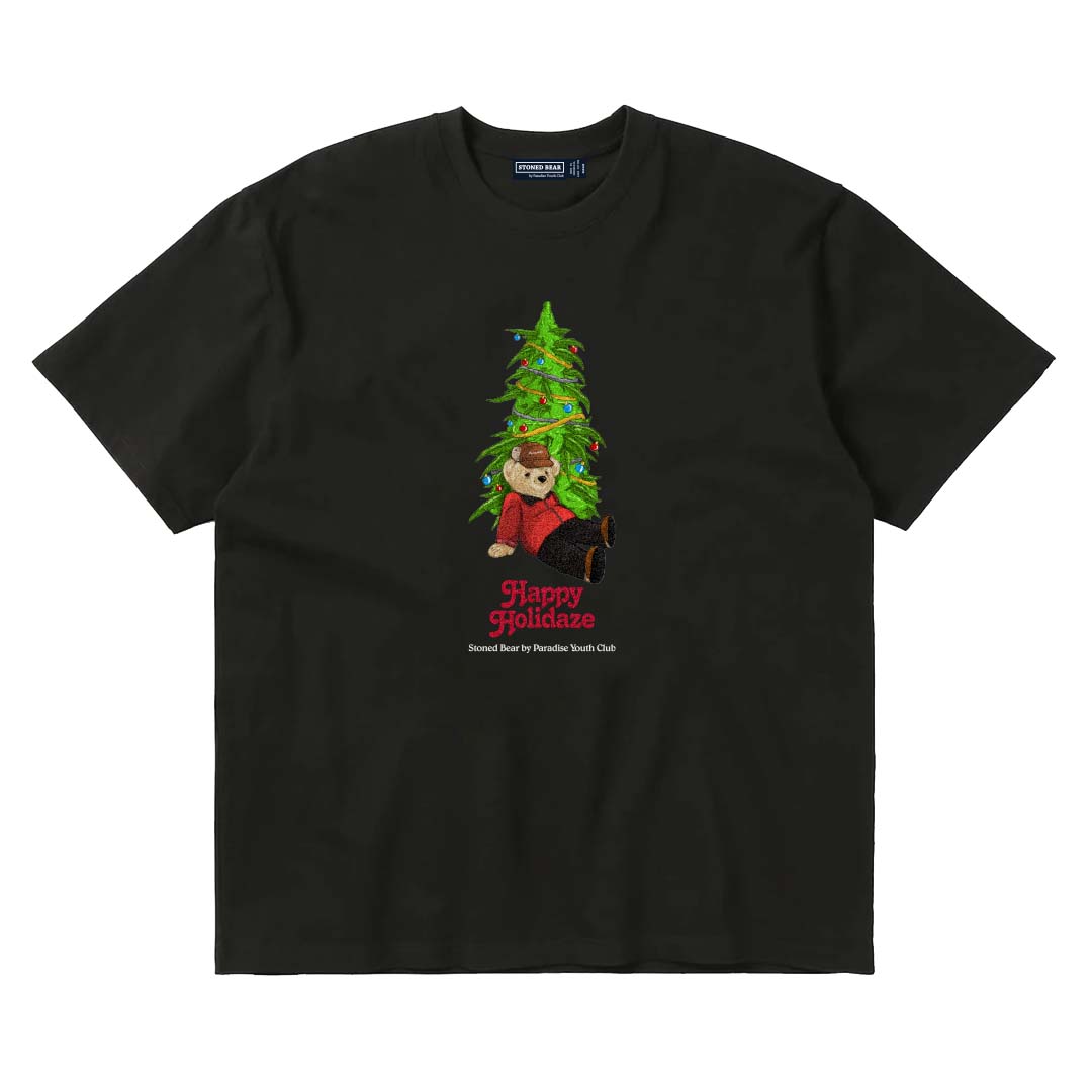 Stoned Bear by Paradise Youth Club Happy Holidaze Christmas Tree T-shirt
