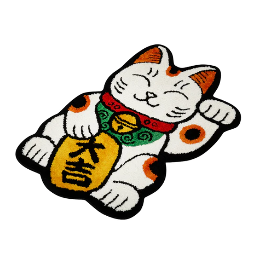 New Year Cat Rug White